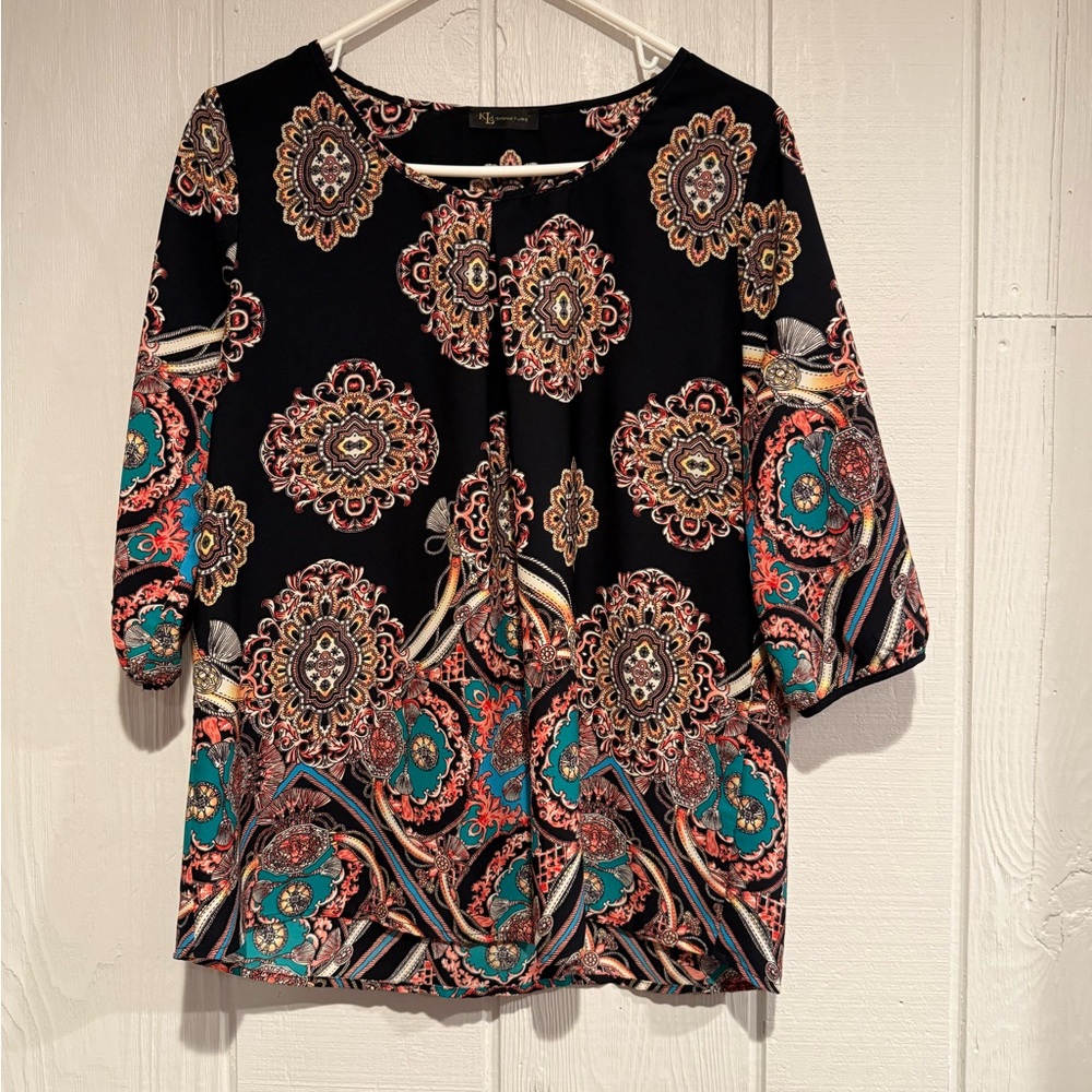 KLD Signature Elegant Black and Multicolor Women's Top
